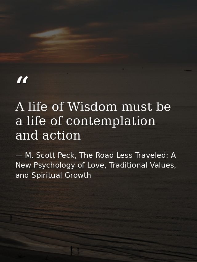 A life of Wisdom must be a life of contemplation and action — M. Scott Peck, The Road Less Traveled: A New Psychology of Love, Traditional Values, and Spiritual Growth