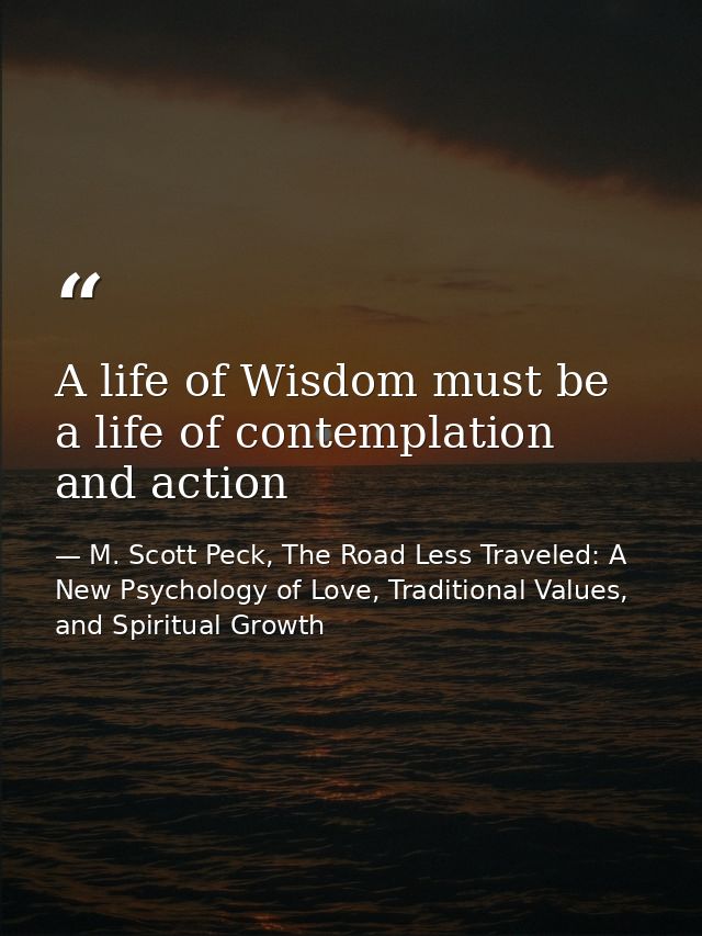 A life of Wisdom must be a life of contemplation and action — M. Scott Peck, The Road Less Traveled: A New Psychology of Love, Traditional Values, and Spiritual Growth