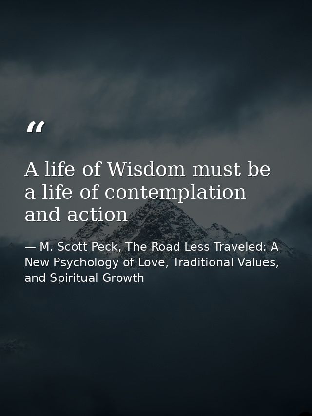 A life of Wisdom must be a life of contemplation and action — M. Scott Peck, The Road Less Traveled: A New Psychology of Love, Traditional Values, and Spiritual Growth