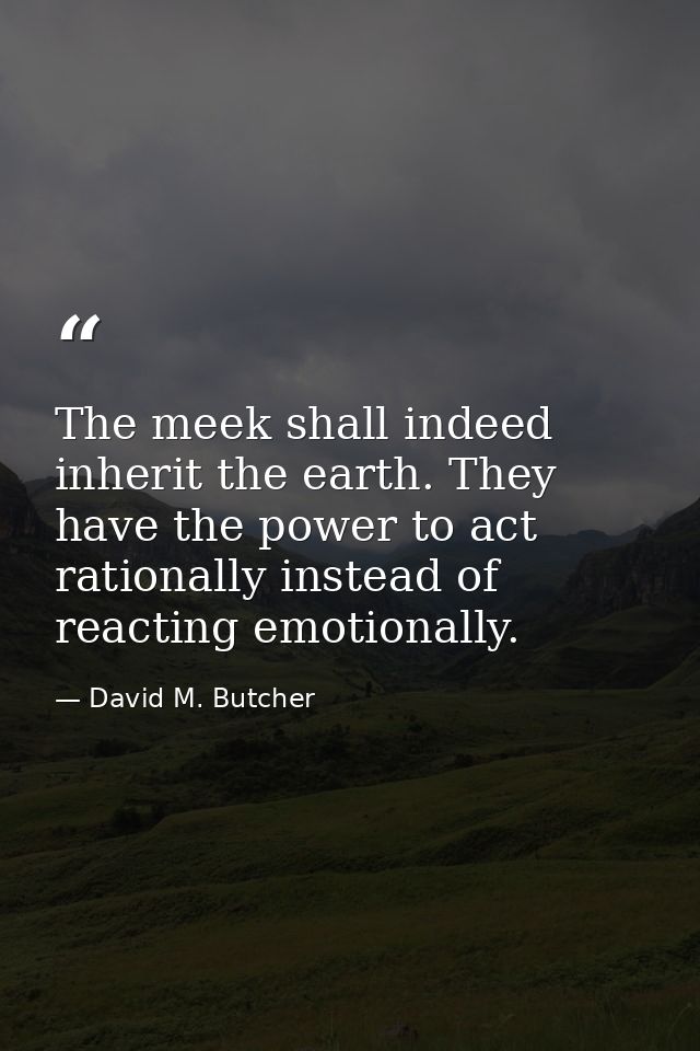 The meek shall indeed inherit the earth. They have the power to act rationally instead of reacting emotionally. — David M. Butcher