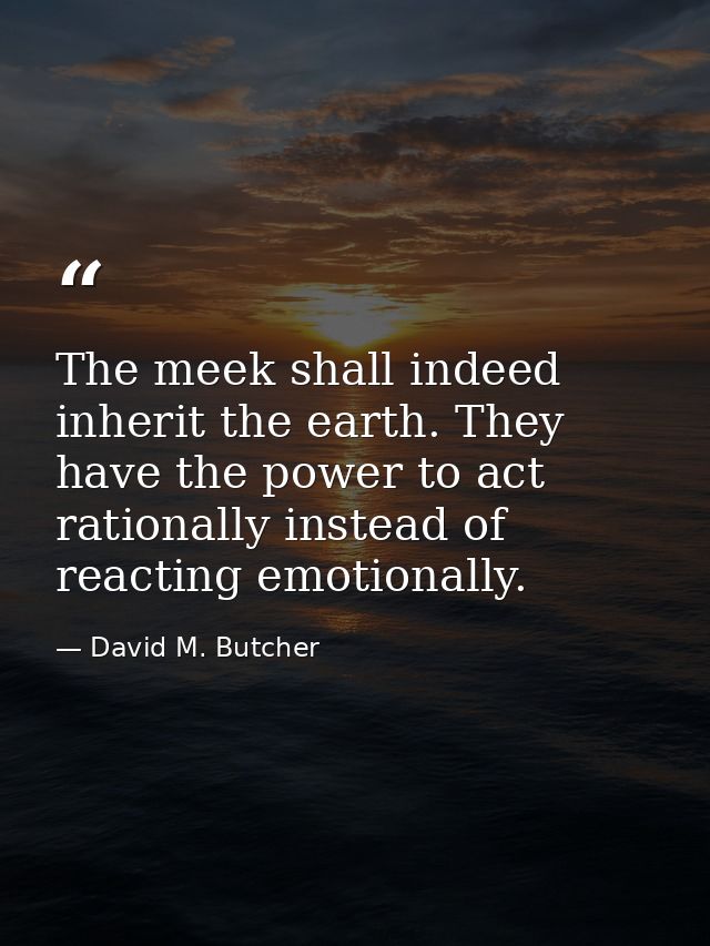 The meek shall indeed inherit the earth. They have the power to act rationally instead of reacting emotionally. — David M. Butcher