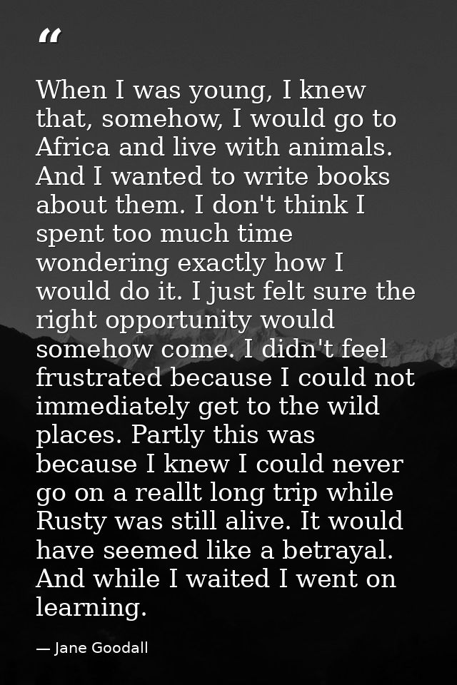 When I was young, I knew that, somehow, I would go to Africa and live with animals. And I wanted to write books about th — Jane Goodall