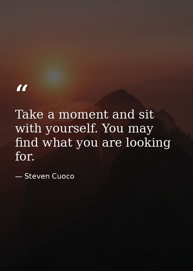 Take a moment and sit with yourself. You may find what you are looking for. — Steven Cuoco