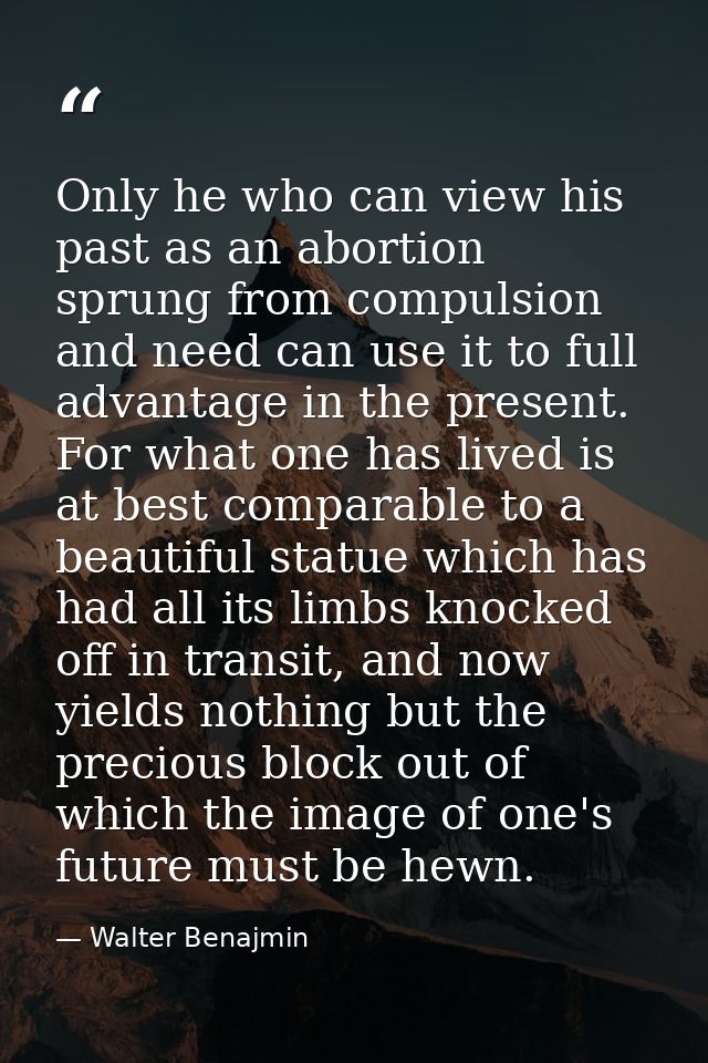 Only he who can view his past as an abortion sprung from compulsion and need can use it to full advantage in the present — Walter Benajmin