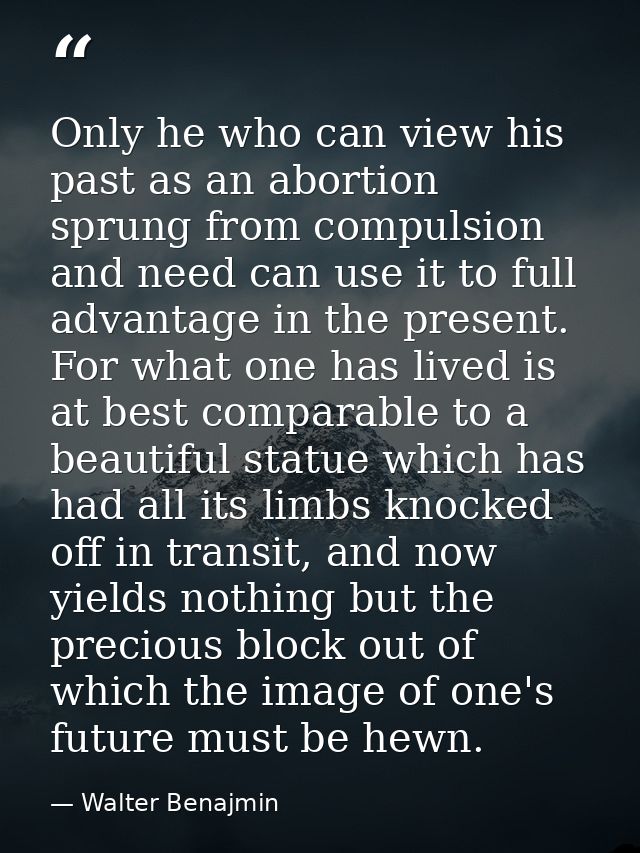 Only he who can view his past as an abortion sprung from compulsion and need can use it to full advantage in the present — Walter Benajmin
