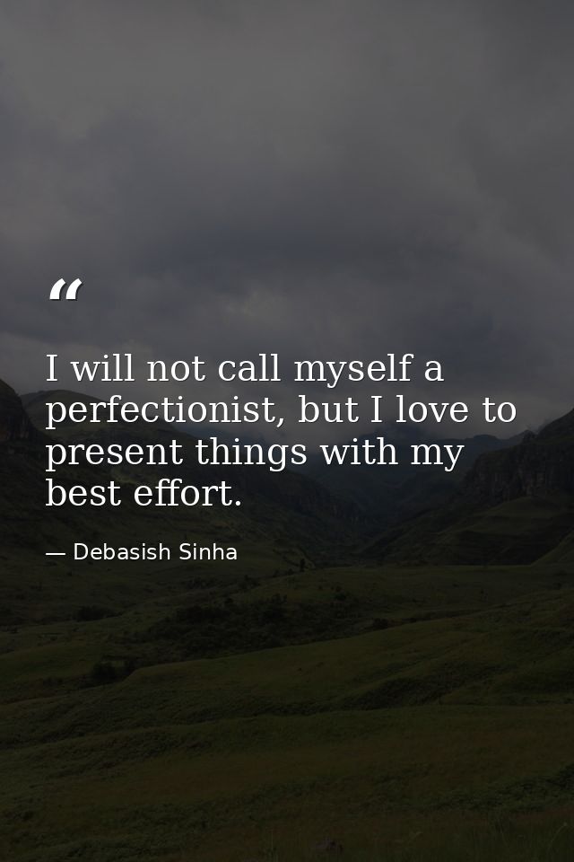 I will not call myself a perfectionist, but I love to present things with my best effort. — Debasish Sinha