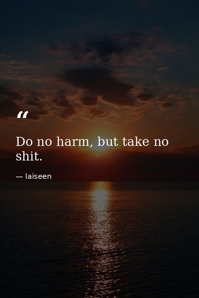 Do no harm, but take no shit. — laiseen