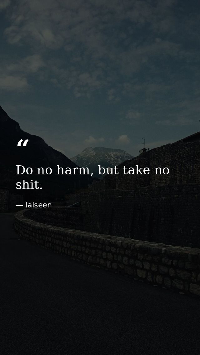 Do no harm, but take no shit. — laiseen