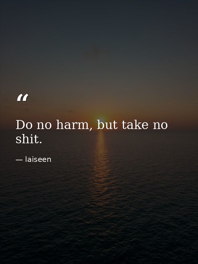 Do no harm, but take no shit. — laiseen