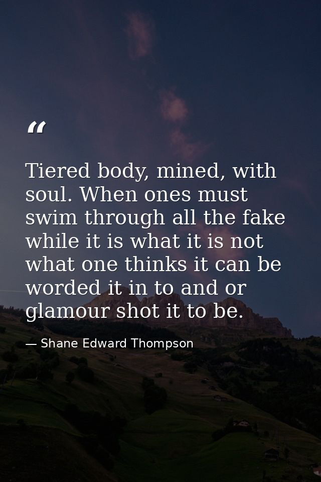 Tiered body, mined, with soul. When ones must swim through all the fake while it is what it is not what one thinks it ca — Shane Edward Thompson