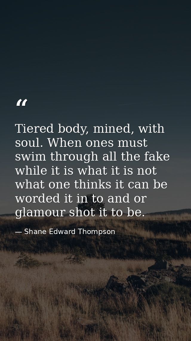 Tiered body, mined, with soul. When ones must swim through all the fake while it is what it is not what one thinks it ca — Shane Edward Thompson