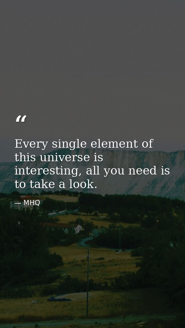 Every single element of this universe is interesting, all you need is to take a look. — MHQ