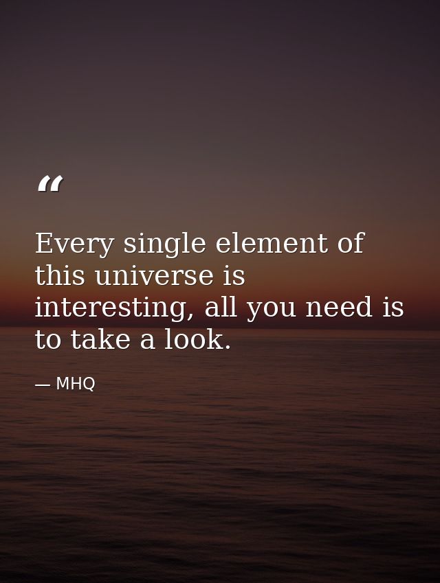 Every single element of this universe is interesting, all you need is to take a look. — MHQ