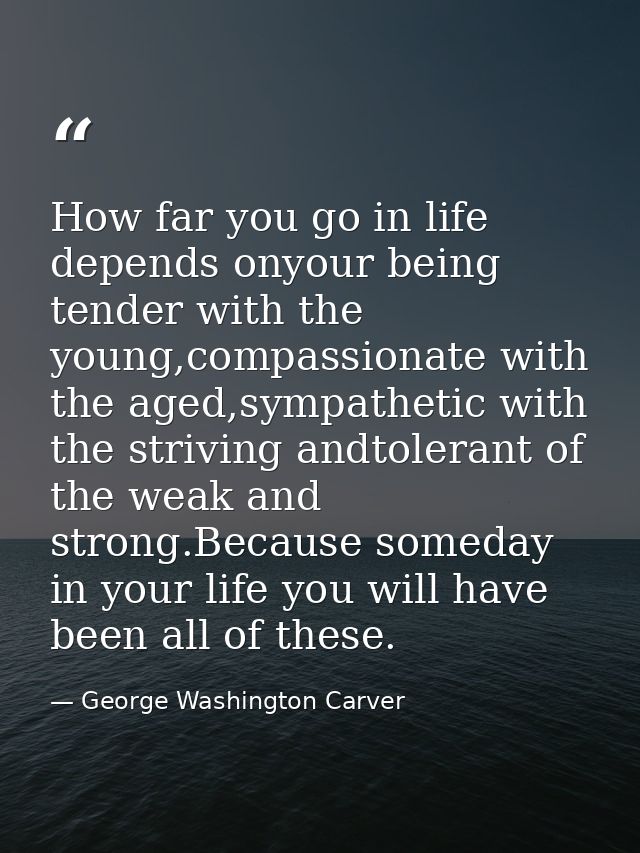 How far you go in life depends onyour being tender with the young,compassionate with the aged,sympathetic with the striv — George Washington Carver