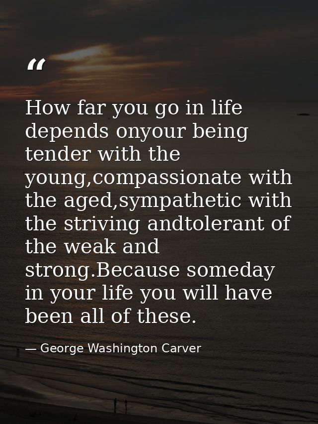 How far you go in life depends onyour being tender with the young,compassionate with the aged,sympathetic with the striv — George Washington Carver