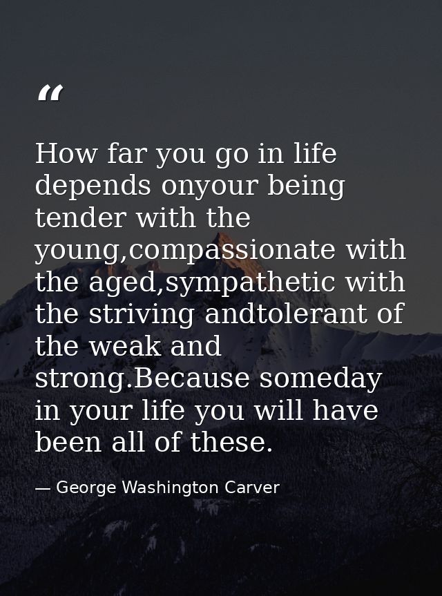 How far you go in life depends onyour being tender with the young,compassionate with the aged,sympathetic with the striv — George Washington Carver