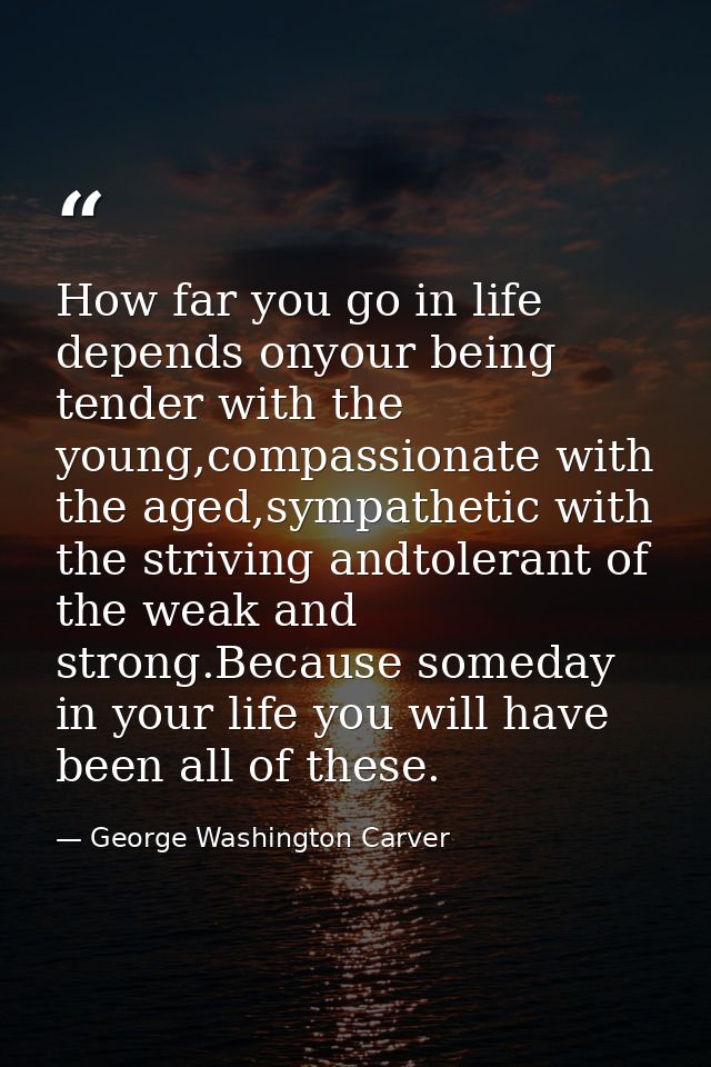 How far you go in life depends onyour being tender with the young,compassionate with the aged,sympathetic with the striv — George Washington Carver