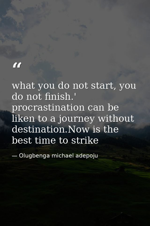 what you do not start, you do not finish.' procrastination can be liken to a journey without destination.Now is the best — Olugbenga michael adepoju