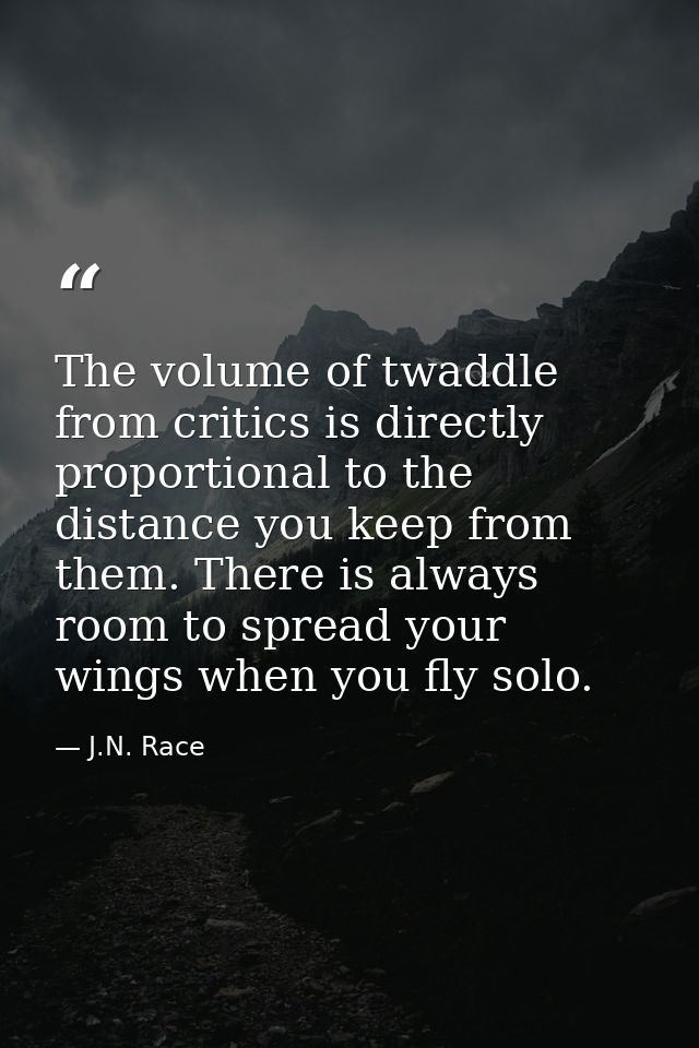 The volume of twaddle from critics is directly proportional to the distance you keep from them. There is always room to  — J.N. Race