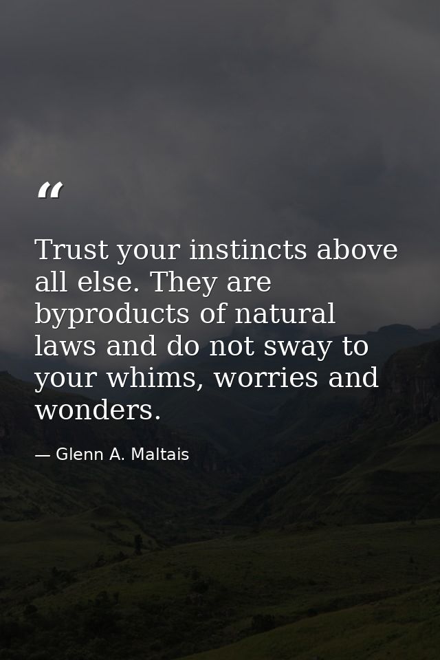Trust your instincts above all else. They are byproducts of natural laws and do not sway to your whims, worries and wond — Glenn A. Maltais