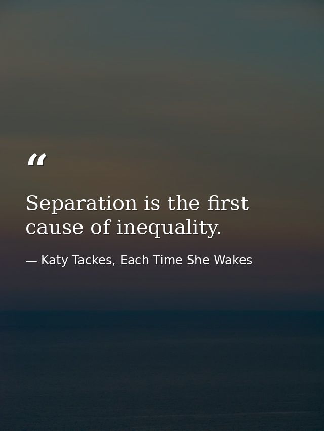 Separation is the first cause of inequality. — Katy Tackes, Each Time She Wakes