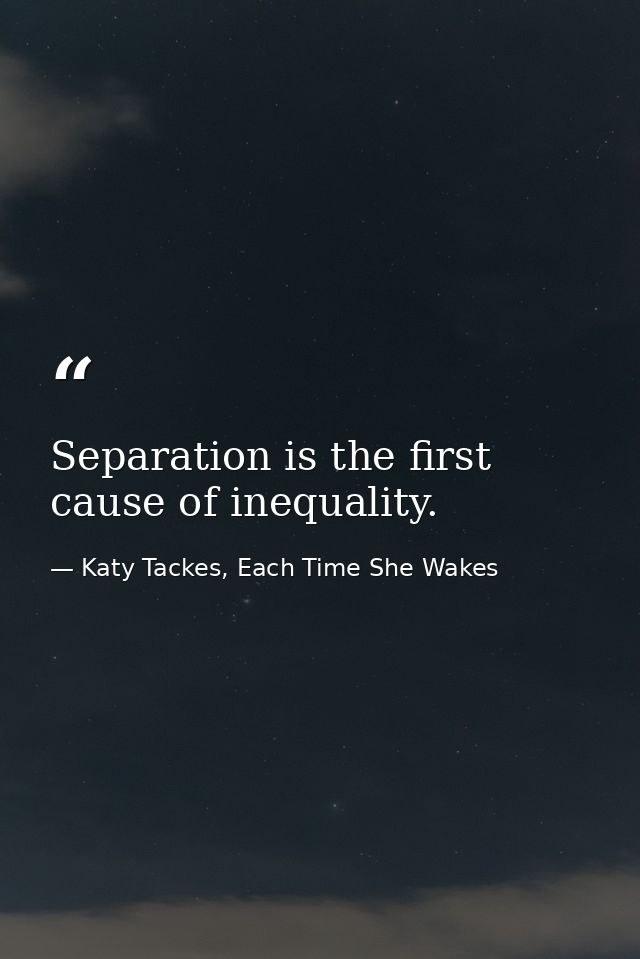 Separation is the first cause of inequality. — Katy Tackes, Each Time She Wakes