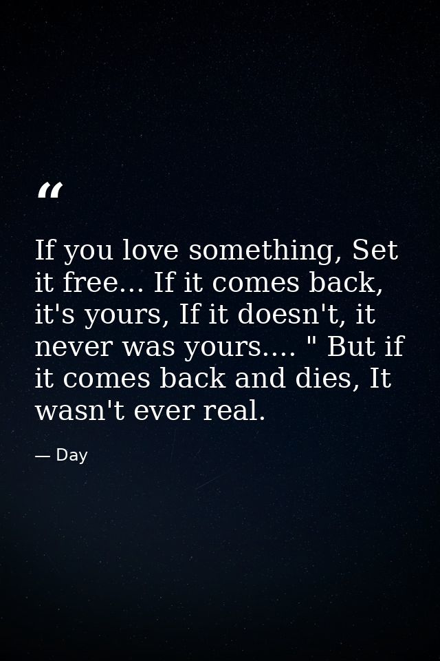 If you love something, Set it free... If it comes back, it's yours, If it doesn't, it never was yours.... " But if it co — Day