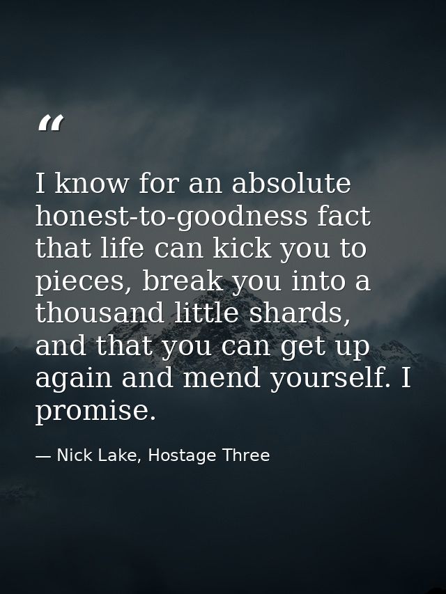 I know for an absolute honest-to-goodness fact that life can kick you to pieces, break you into a thousand little shards — Nick Lake, Hostage Three