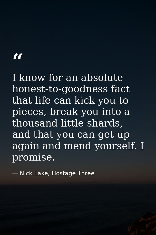 I know for an absolute honest-to-goodness fact that life can kick you to pieces, break you into a thousand little shards — Nick Lake, Hostage Three