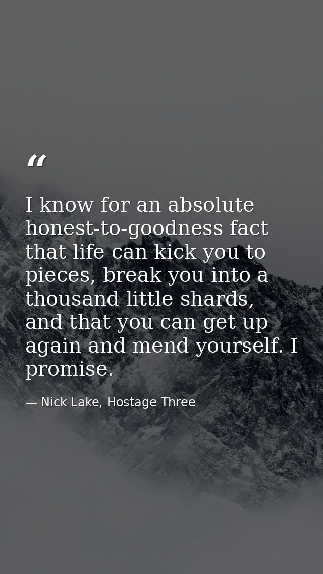 I know for an absolute honest-to-goodness fact that life can kick you to pieces, break you into a thousand little shards — Nick Lake, Hostage Three