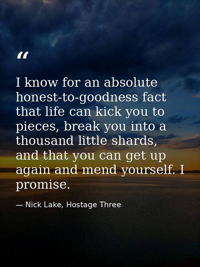 I know for an absolute honest-to-goodness fact that life can kick you to pieces, break you into a thousand little shards — Nick Lake, Hostage Three