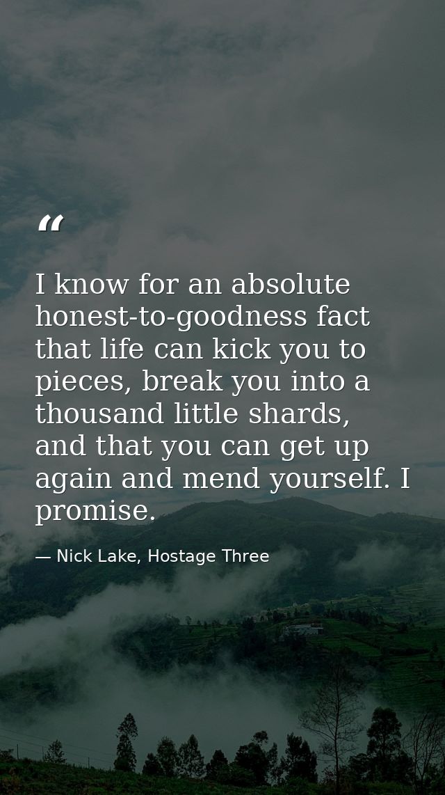 I know for an absolute honest-to-goodness fact that life can kick you to pieces, break you into a thousand little shards — Nick Lake, Hostage Three