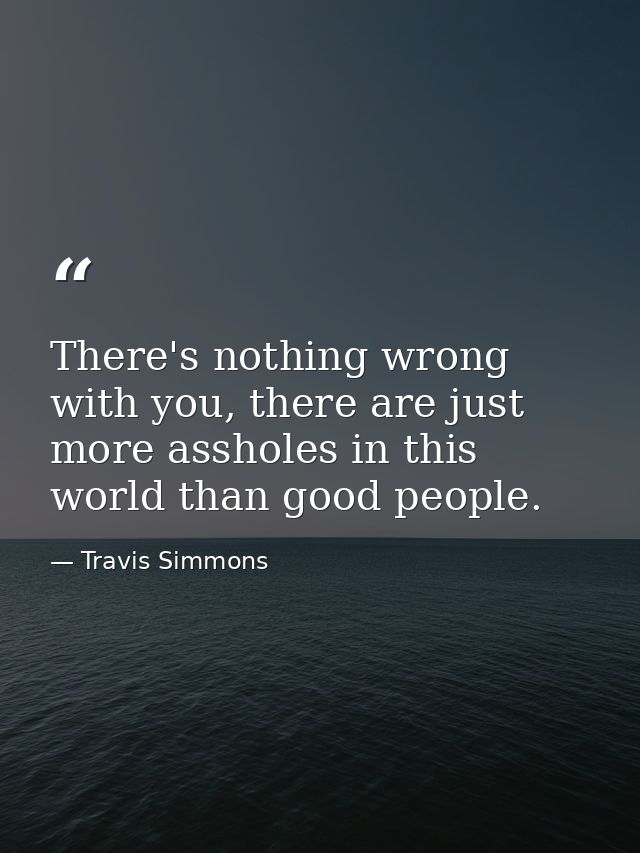 There's nothing wrong with you, there are just more assholes in this world than good people. — Travis Simmons