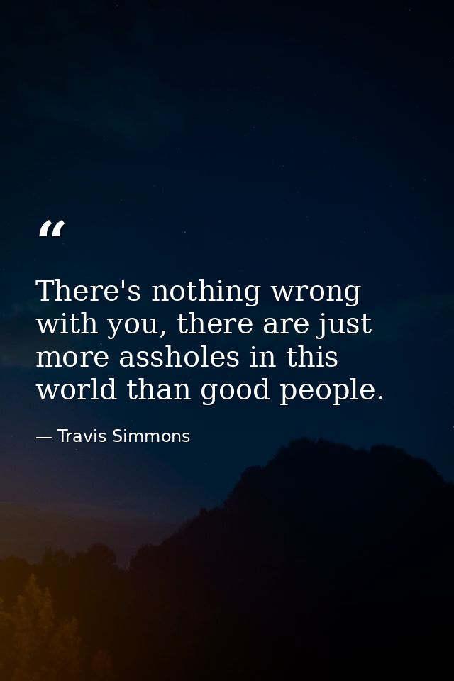 There's nothing wrong with you, there are just more assholes in this world than good people. — Travis Simmons
