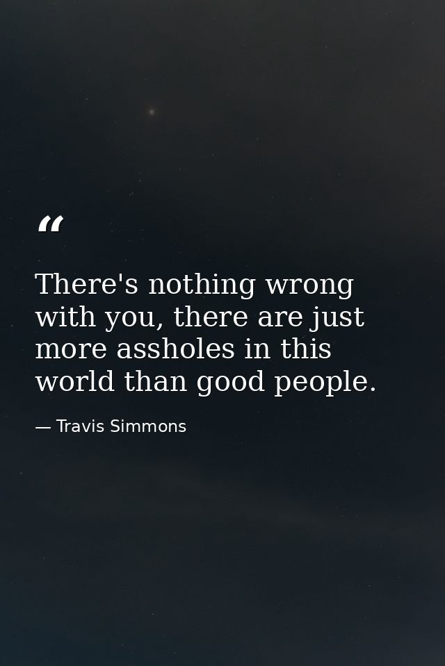There's nothing wrong with you, there are just more assholes in this world than good people. — Travis Simmons