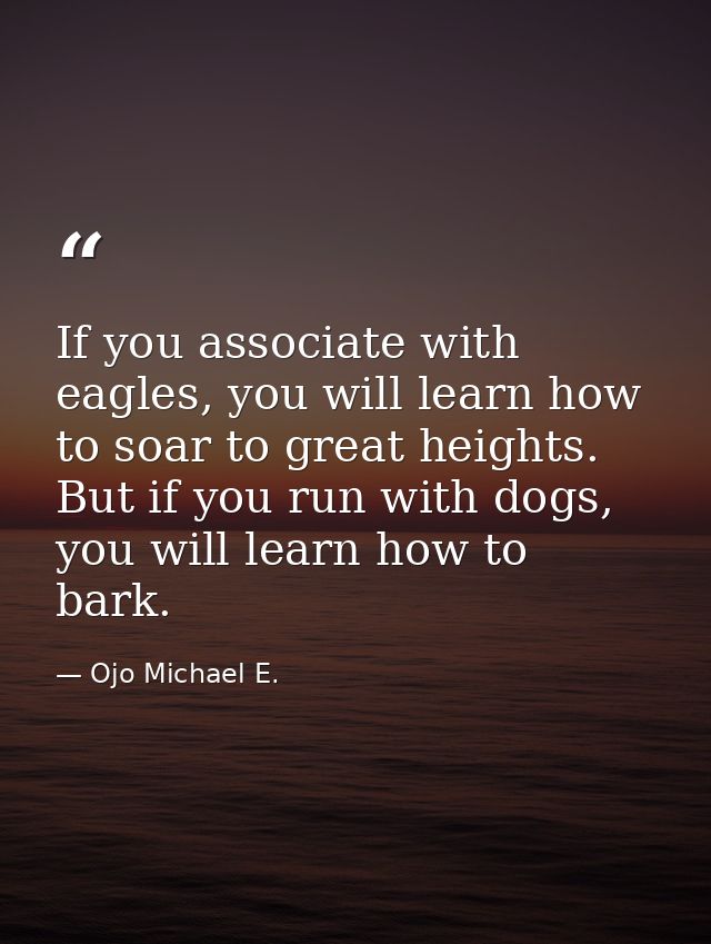 If you associate with eagles, you will learn how to soar to great heights. But if you run with dogs, you will learn how  — Ojo Michael E.