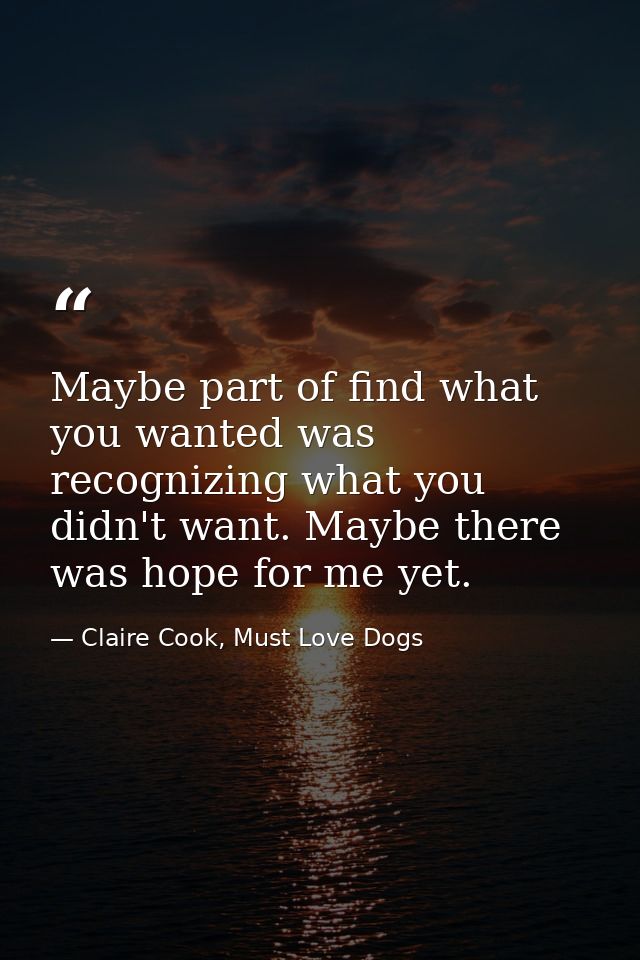 Maybe part of find what you wanted was recognizing what you didn't want. Maybe there was hope for me yet. — Claire Cook, Must Love Dogs