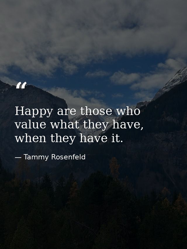 Happy are those who value what they have, when they have it. — Tammy Rosenfeld