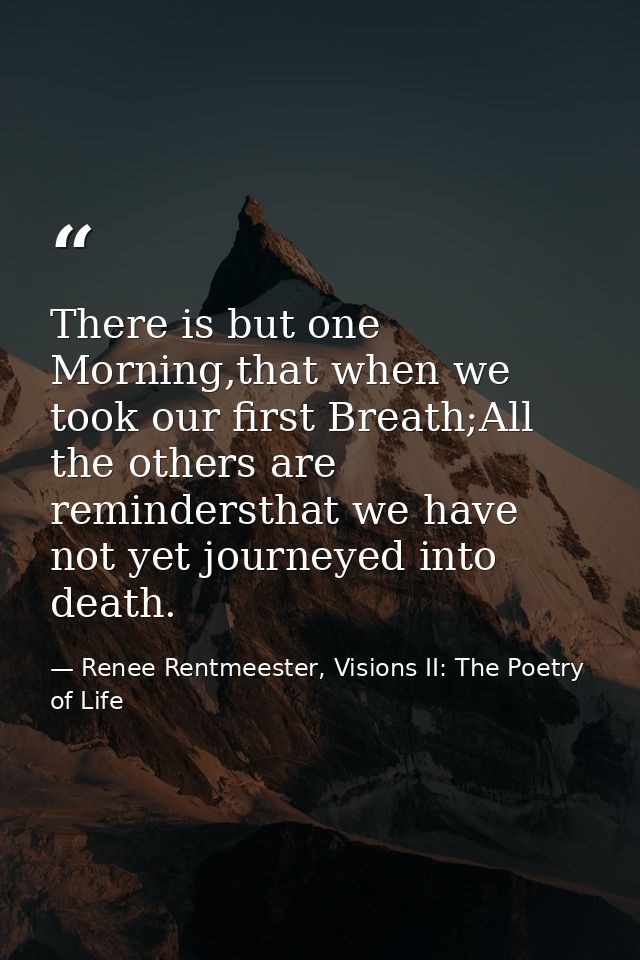 There is but one Morning,that when we took our first Breath;All the others are remindersthat we have not yet journeyed i — Renee Rentmeester, Visions II: The Poetry of Life