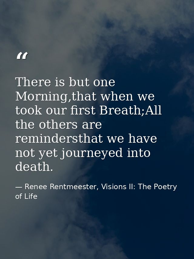 There is but one Morning,that when we took our first Breath;All the others are remindersthat we have not yet journeyed i — Renee Rentmeester, Visions II: The Poetry of Life