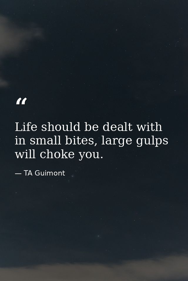 Life should be dealt with in small bites, large gulps will choke you. — TA Guimont