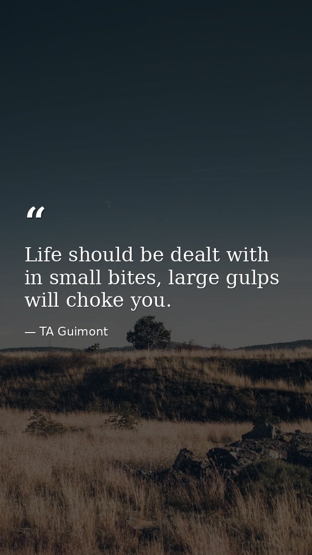 Life should be dealt with in small bites, large gulps will choke you. — TA Guimont