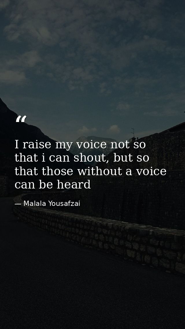 I raise my voice not so that i can shout, but so that those without a voice can be heard — Malala Yousafzai