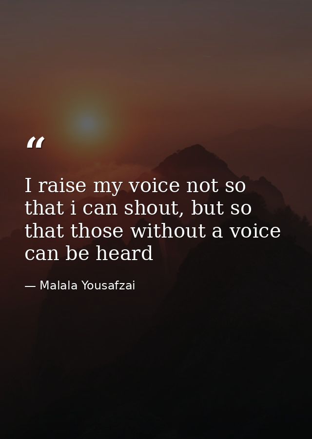I raise my voice not so that i can shout, but so that those without a voice can be heard — Malala Yousafzai