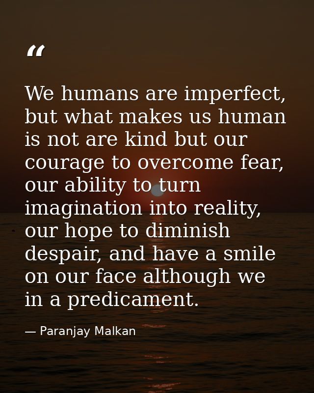 We humans are imperfect, but what makes us human is not are kind but our courage to overcome fear, our ability to turn i — Paranjay Malkan