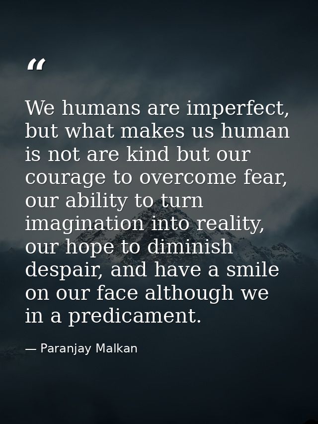 We humans are imperfect, but what makes us human is not are kind but our courage to overcome fear, our ability to turn i — Paranjay Malkan