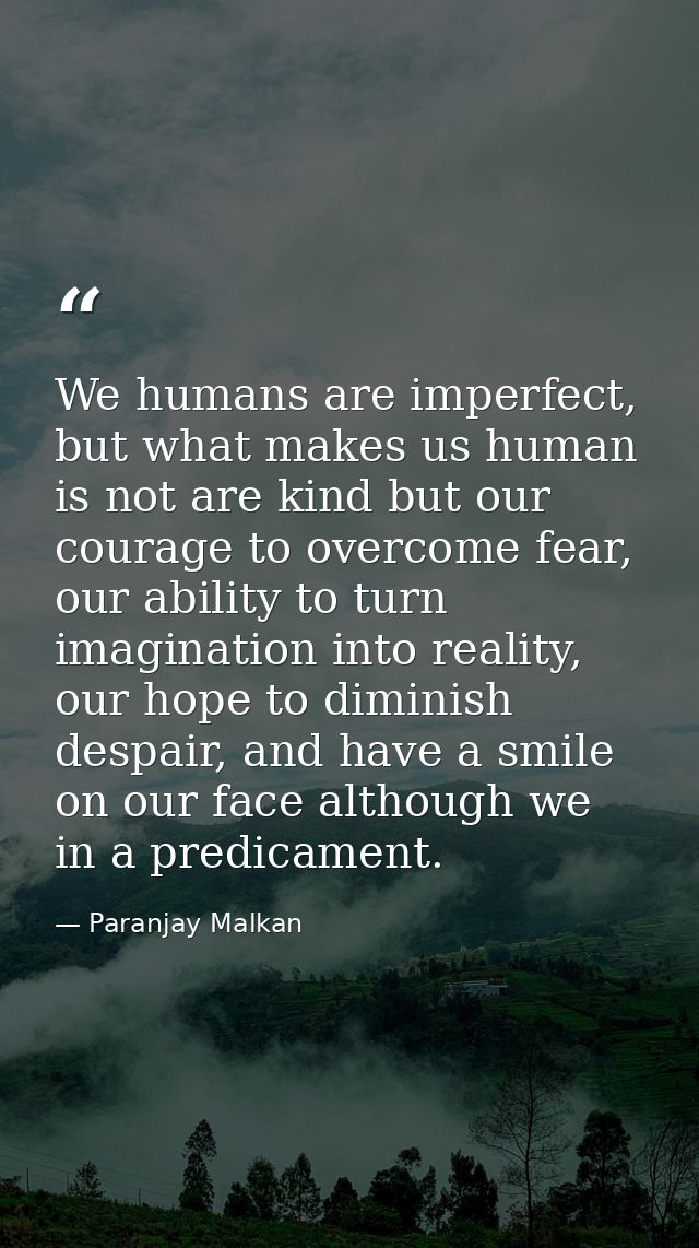 We humans are imperfect, but what makes us human is not are kind but our courage to overcome fear, our ability to turn i — Paranjay Malkan