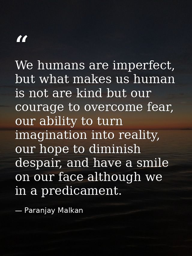 We humans are imperfect, but what makes us human is not are kind but our courage to overcome fear, our ability to turn i — Paranjay Malkan