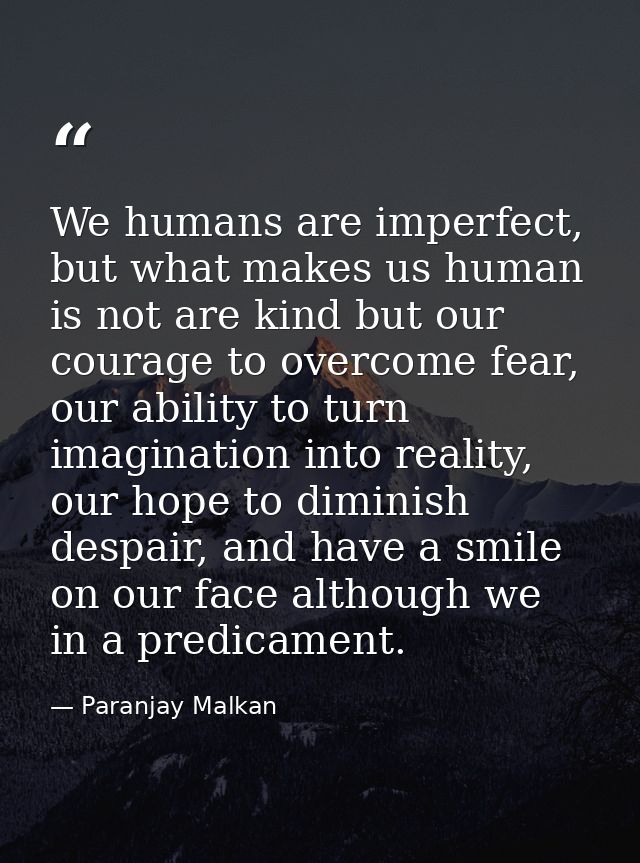 We humans are imperfect, but what makes us human is not are kind but our courage to overcome fear, our ability to turn i — Paranjay Malkan