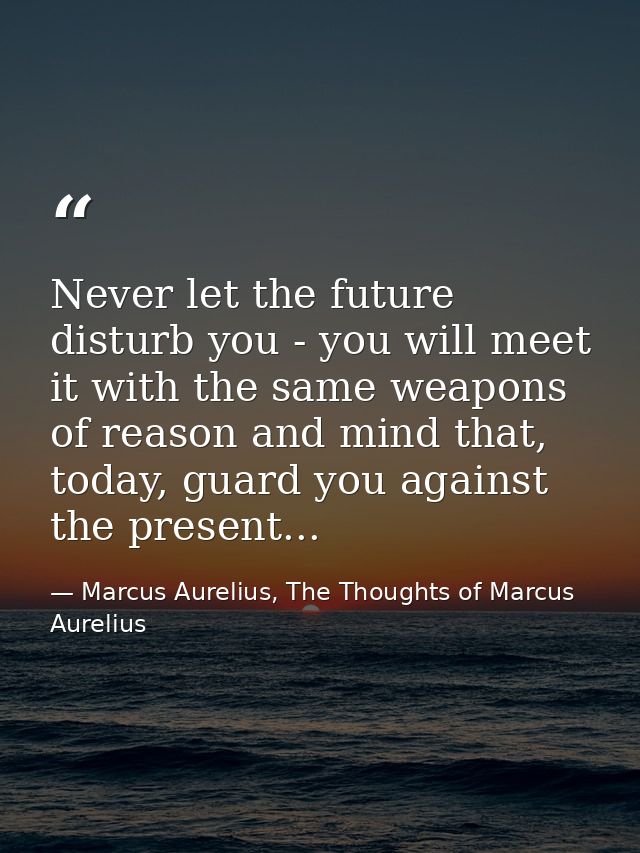 Never let the future disturb you - you will meet it with the same weapons of reason and mind that, today, guard you agai — Marcus Aurelius, The Thoughts of Marcus Aurelius